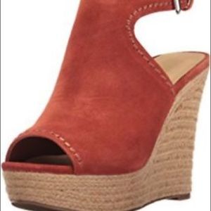Marc Fisher harli orange suede raffia wedges Sz 9